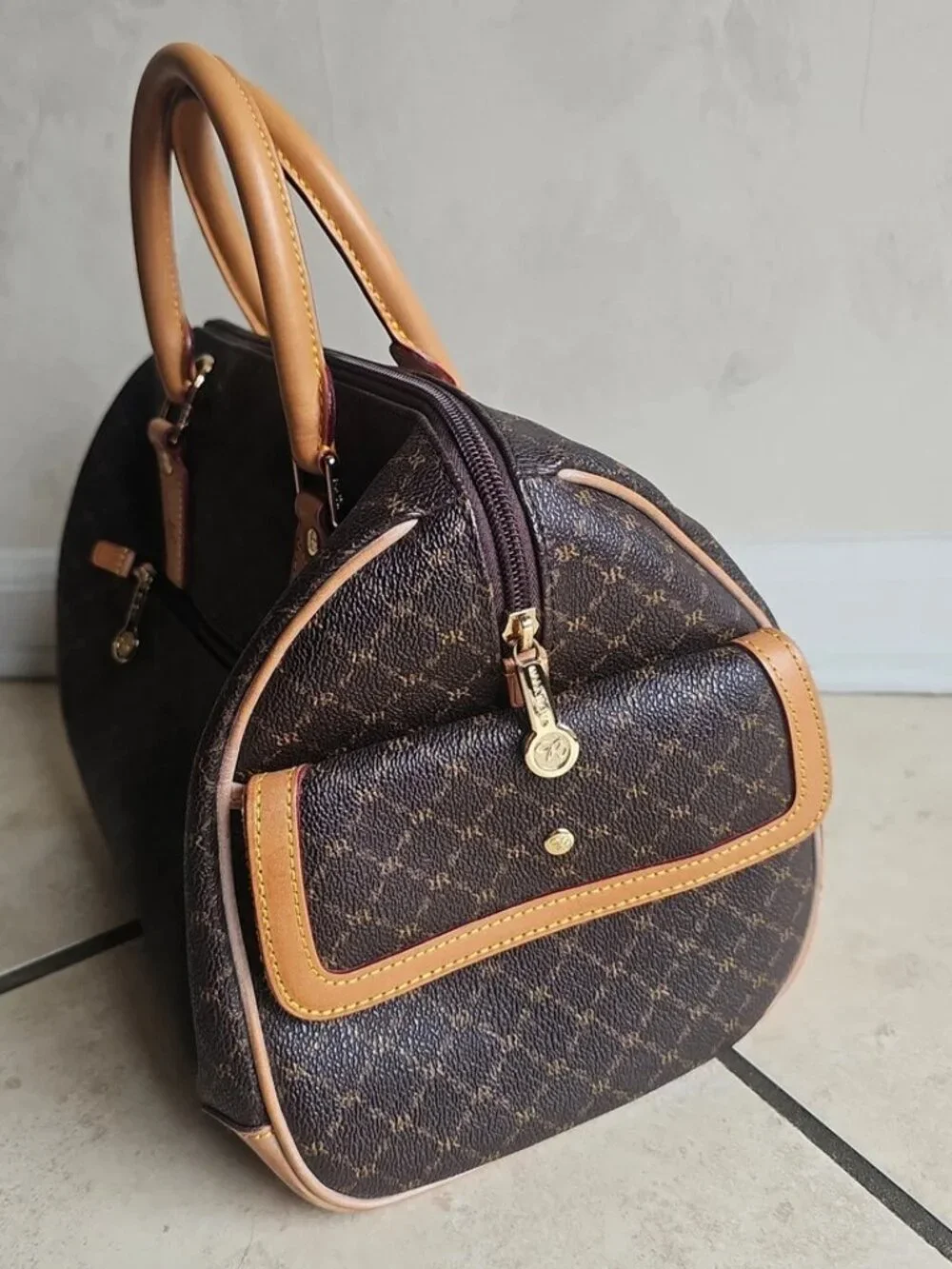 Rioni Signature Brown Top Handle Satchel Bag